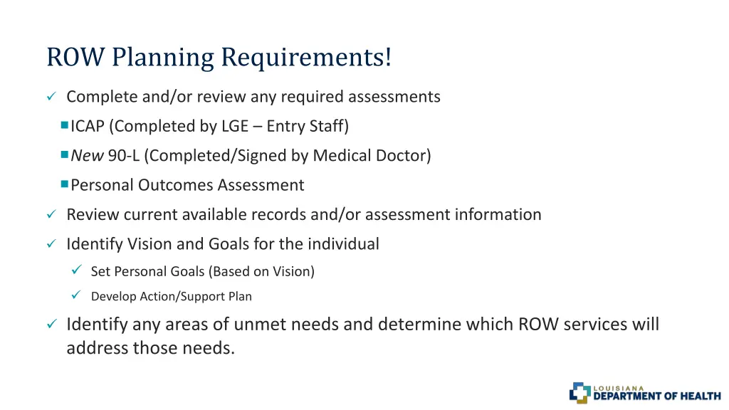 row planning requirements