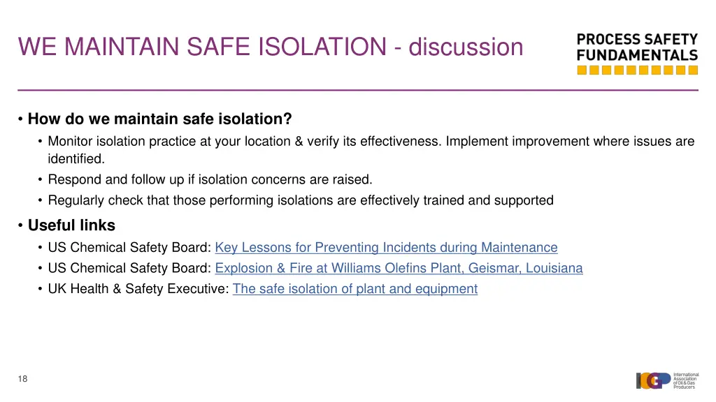 we maintain safe isolation discussion