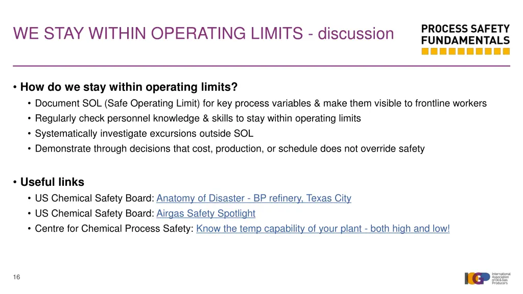 we stay within operating limits discussion