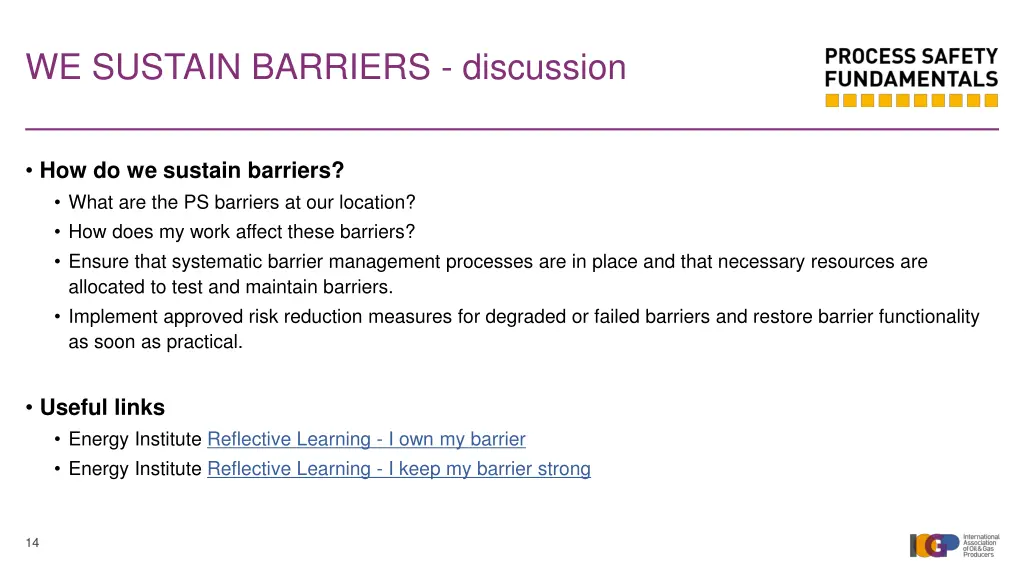 we sustain barriers discussion