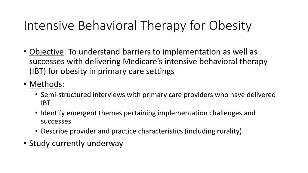 intensive behavioral therapy for obesity