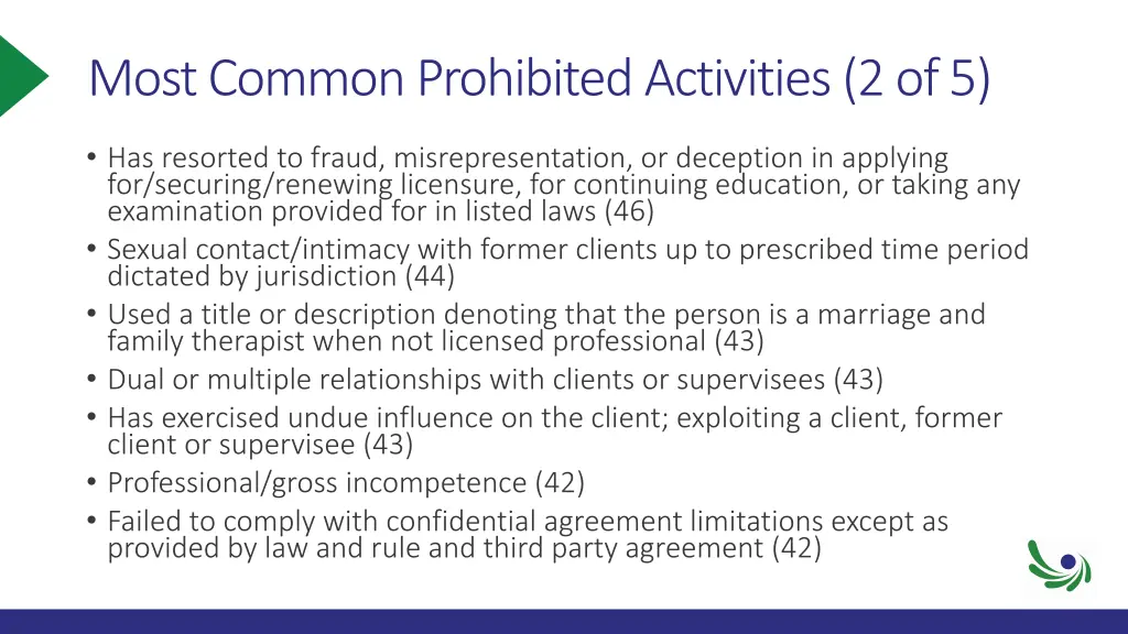 most common prohibited activities 2 of 5