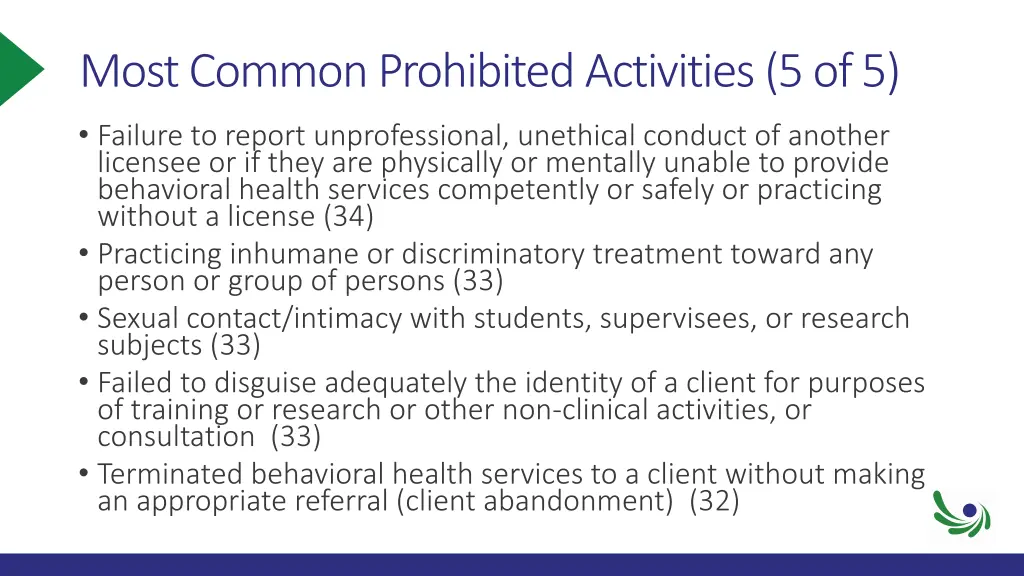 most common prohibited activities 5 of 5