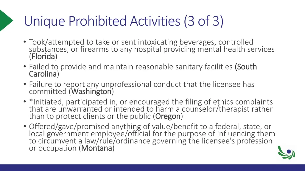 unique prohibited activities 3 of 3