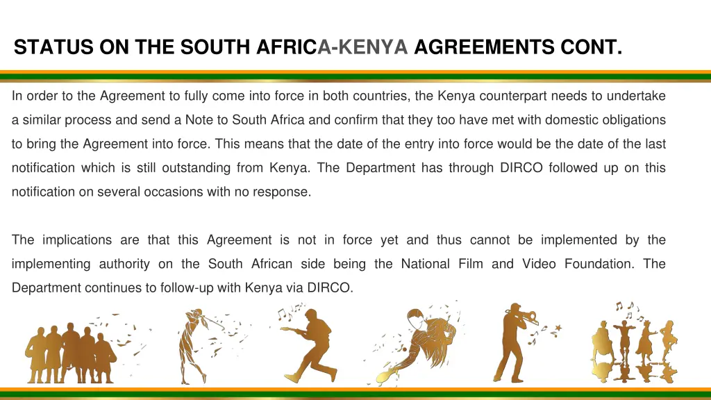 status on the south africa kenya agreements cont