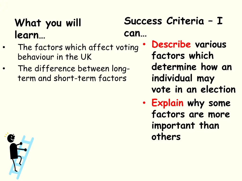 success criteria i can describe various factors