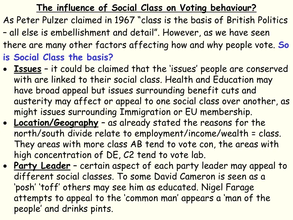 the influence of social class on voting behaviour