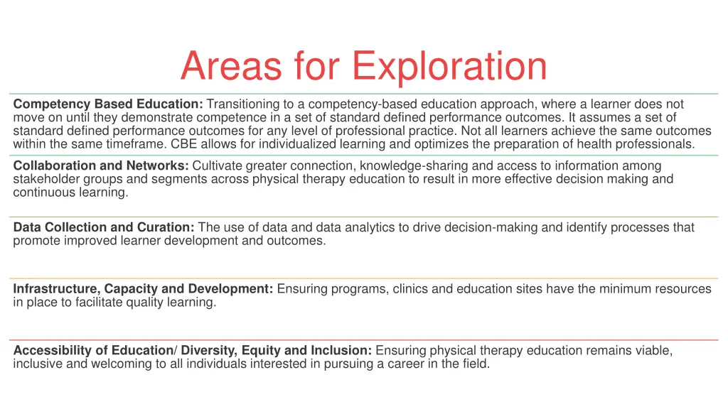 areas for exploration