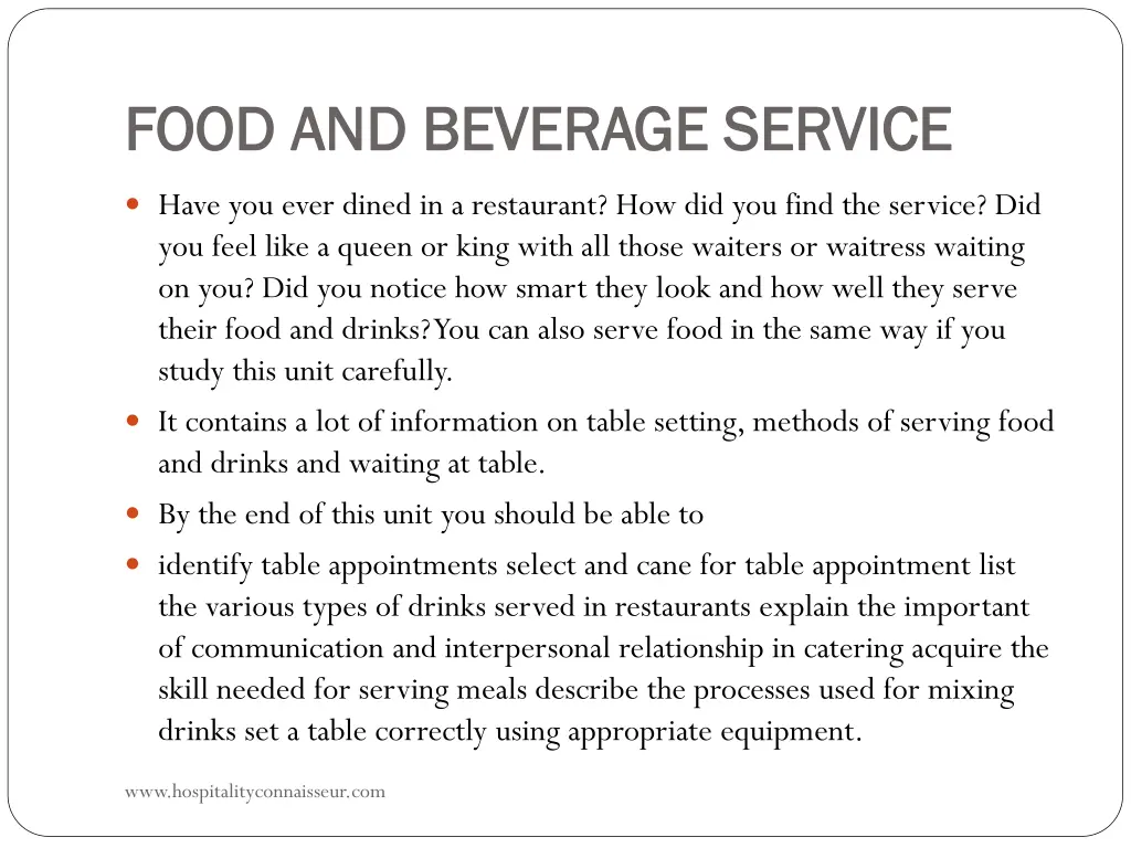 food and beverage service food and beverage