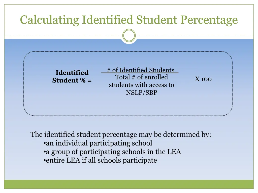 calculating identified student percentage