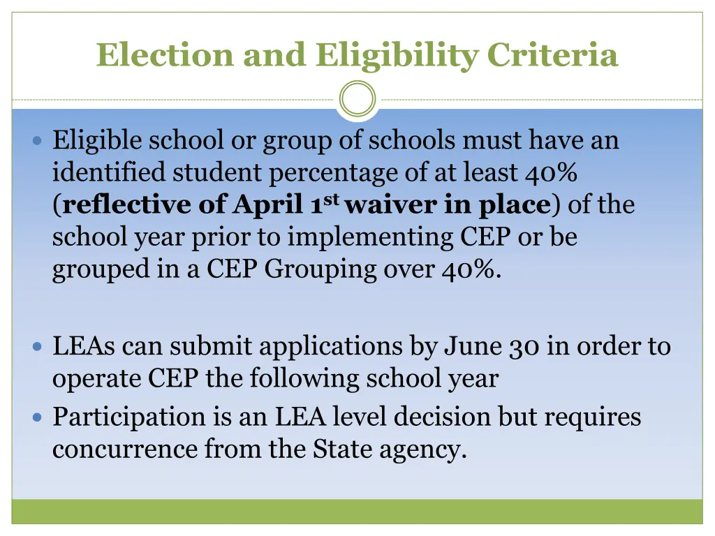 election and eligibility criteria