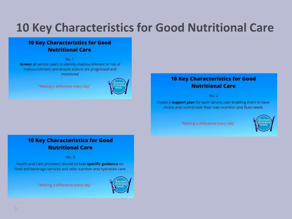 10 key characteristics for good nutritional care