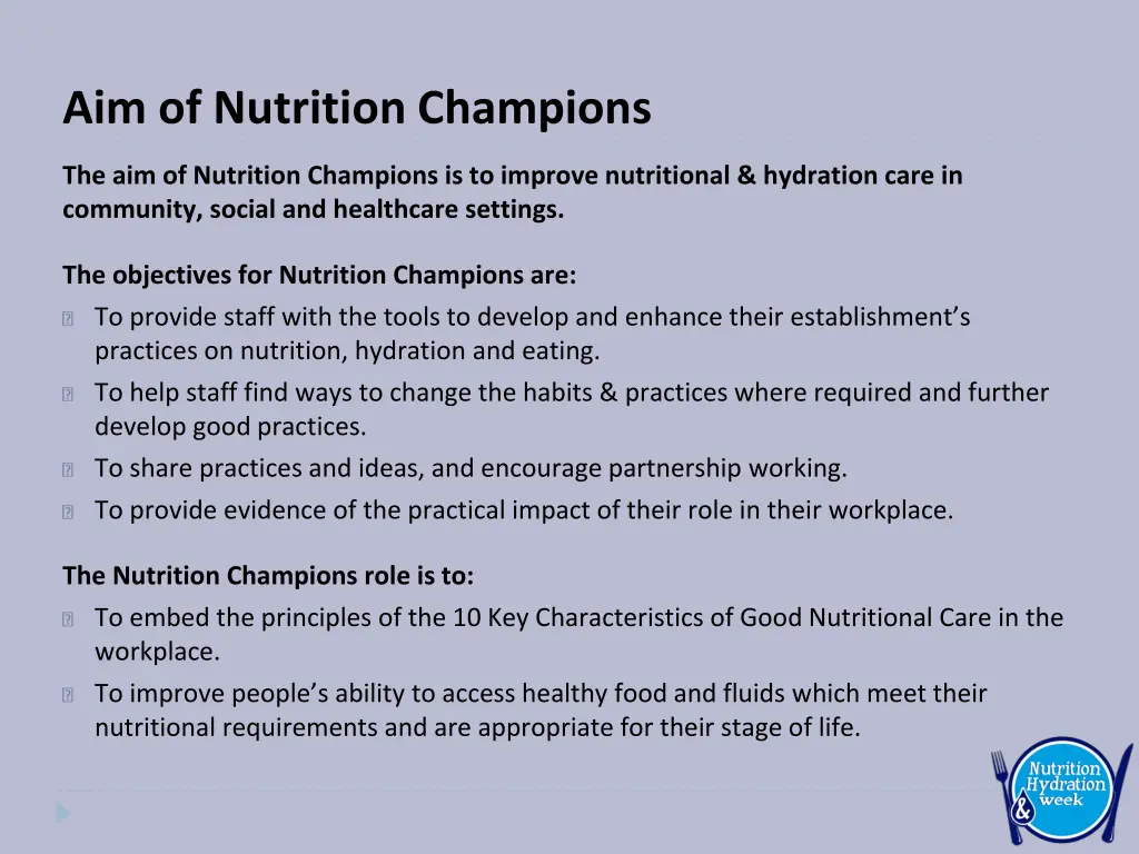 aim of nutrition champions