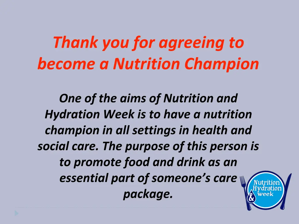 thank you for agreeing to become a nutrition