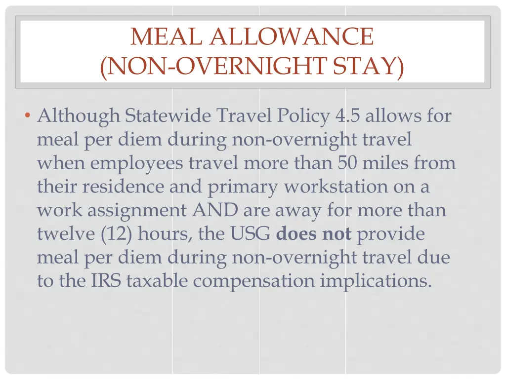 meal allowance non overnight stay