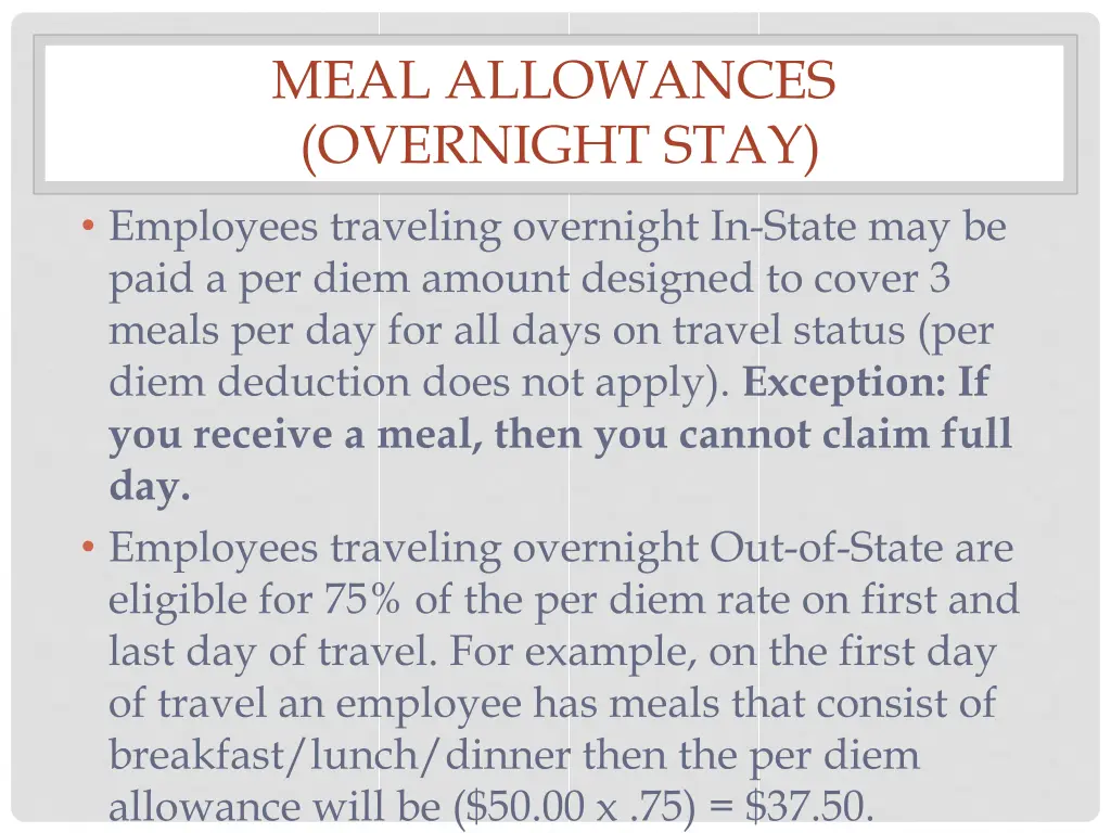 meal allowances overnight stay