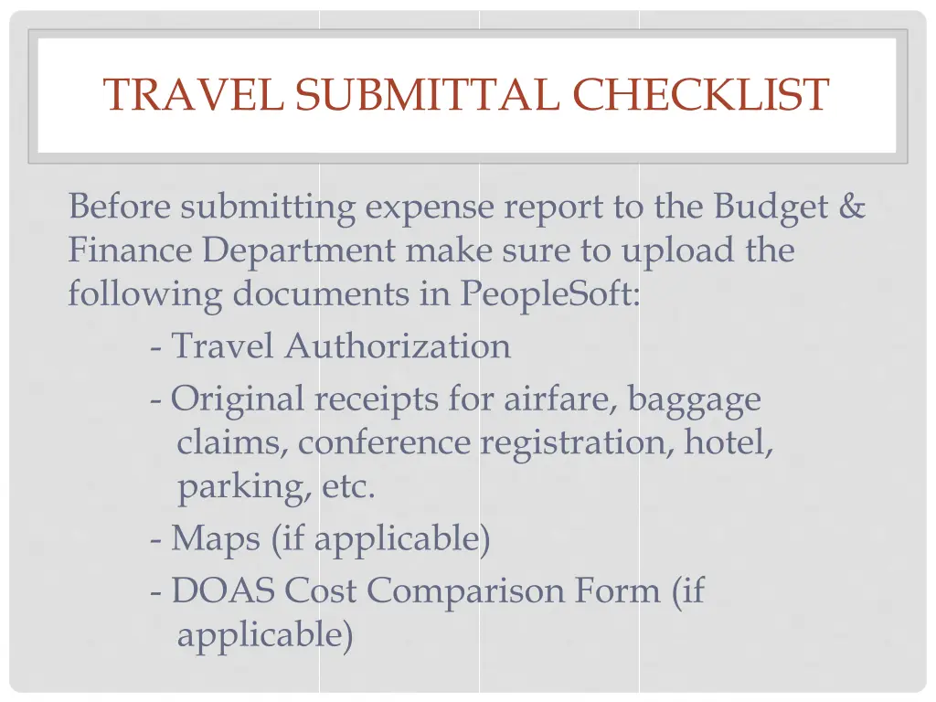 travel submittal checklist