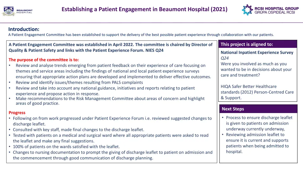 establishing a patient engagement in beaumont