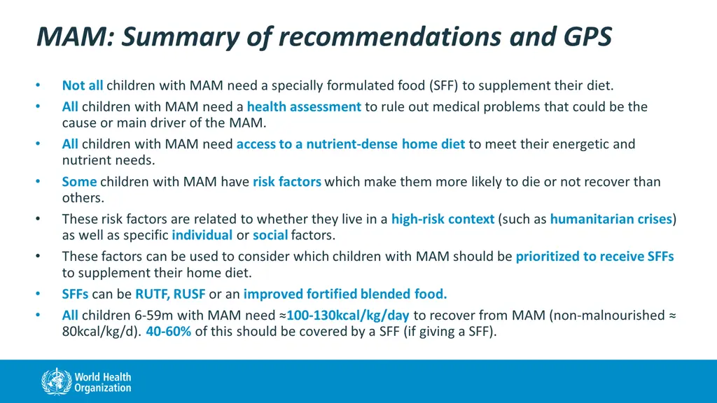 mam summary of recommendations and gps