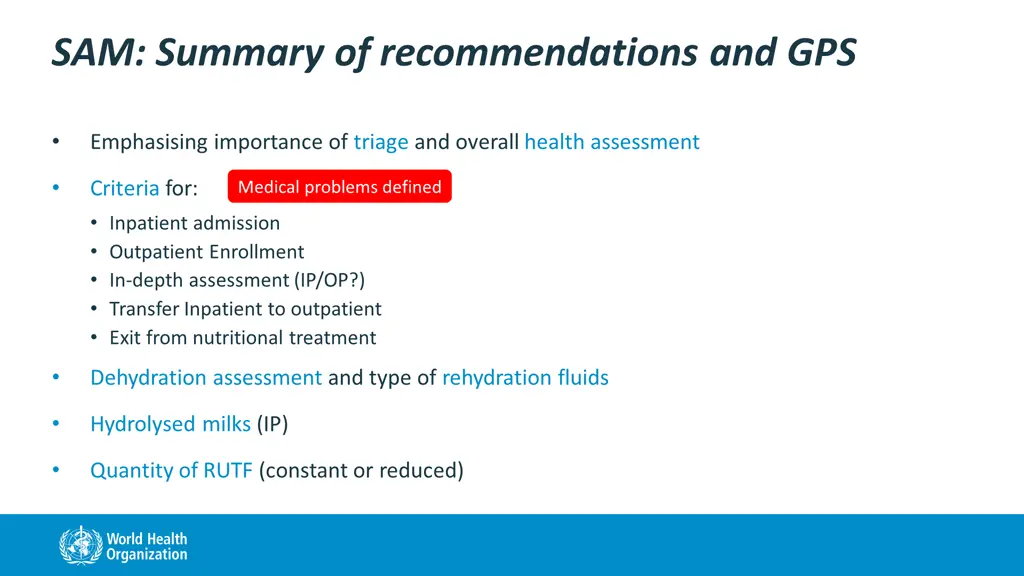 sam summary of recommendations and gps