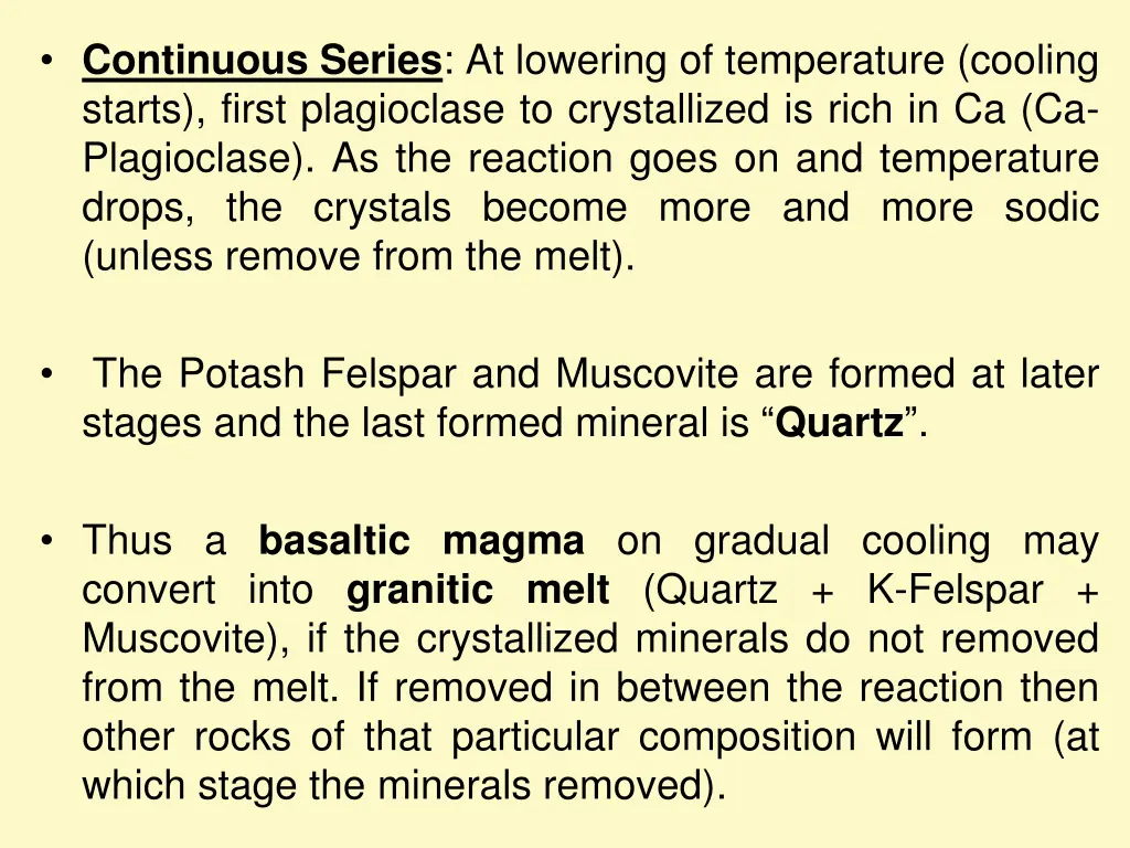 continuous series at lowering of temperature