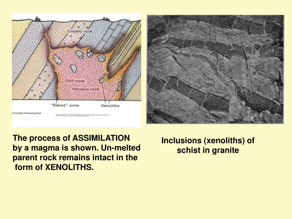 the process of assimilation by a magma is shown