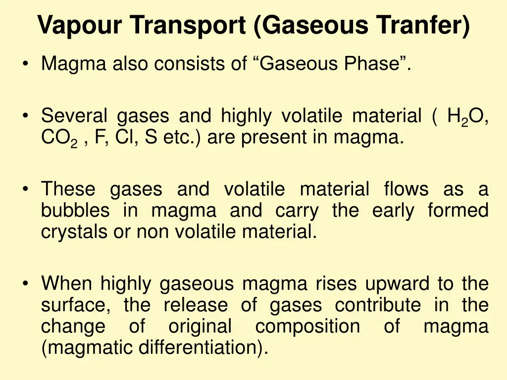 vapour transport gaseous tranfer