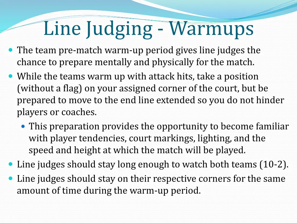 line judging warmups