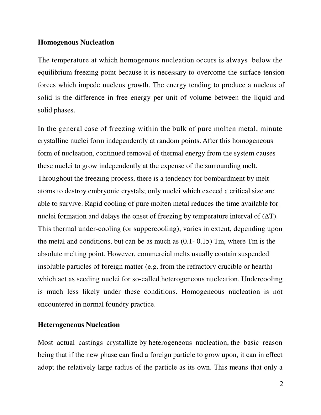 homogenous nucleation