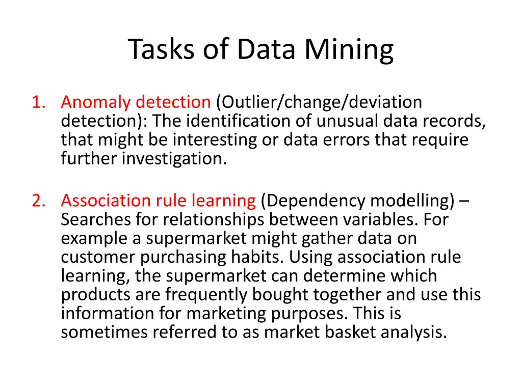 tasks of data mining