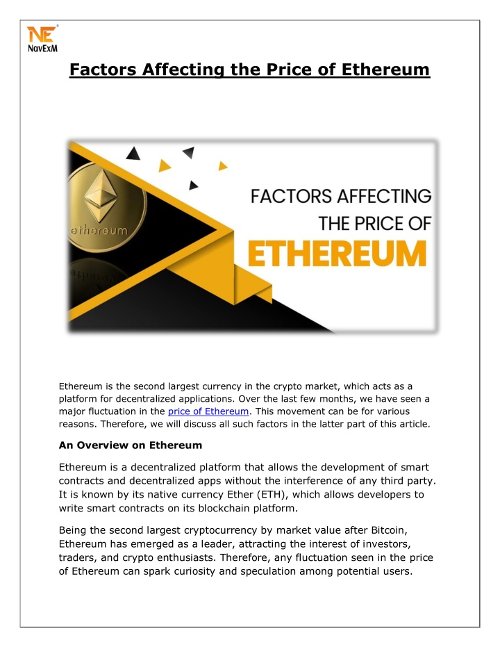 factors affecting the price of ethereum