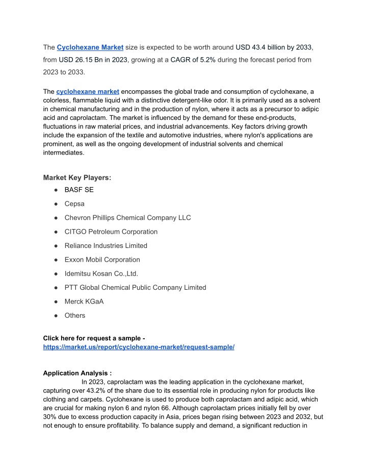the cyclohexane market size is expected