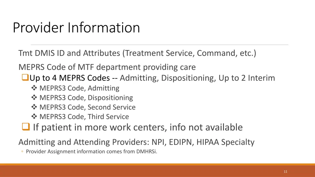 provider information