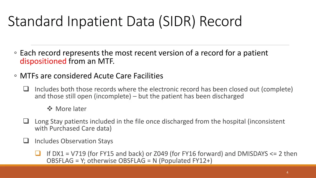 standard inpatient data sidr record