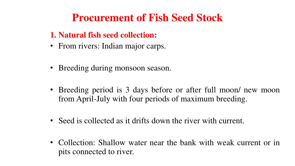 procurement of fish seed stock