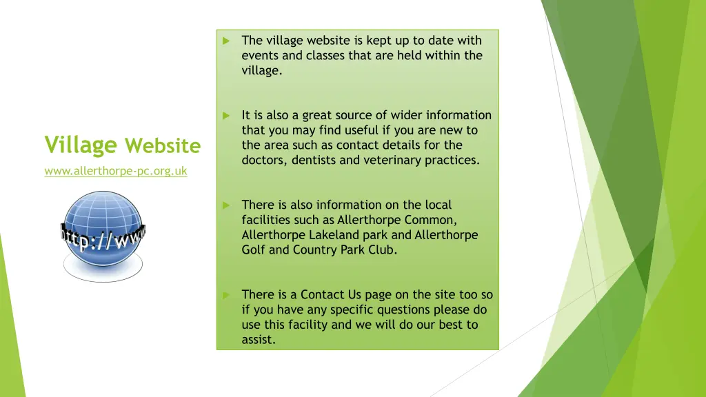 the village website is kept up to date with