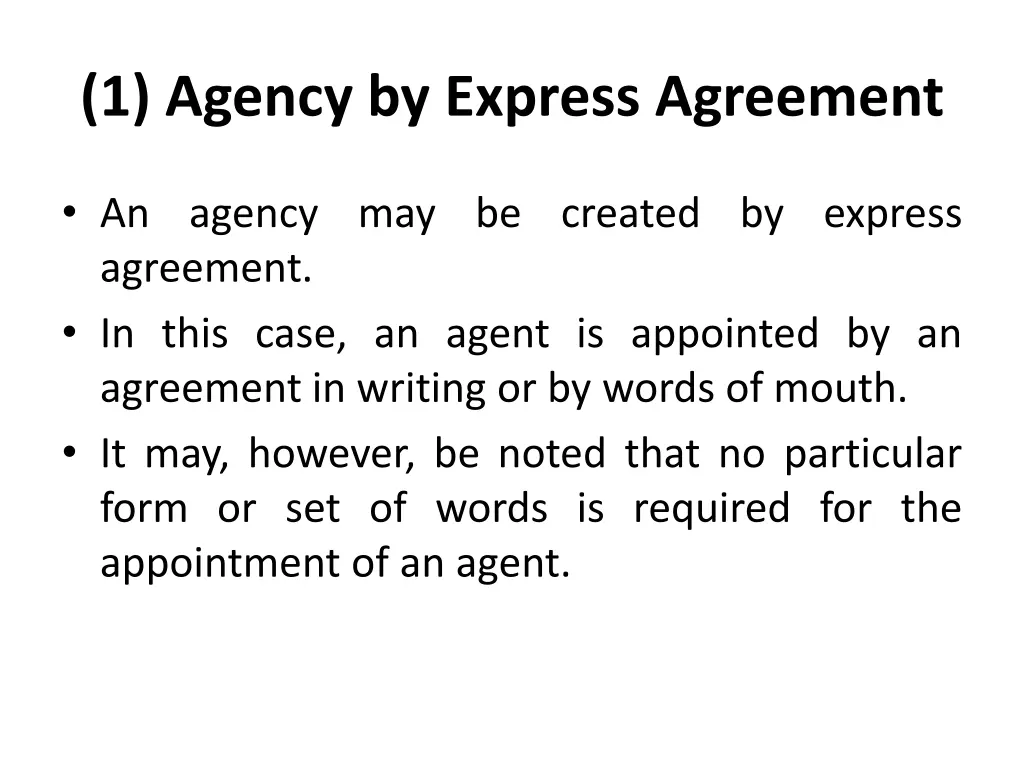 1 agency by express agreement