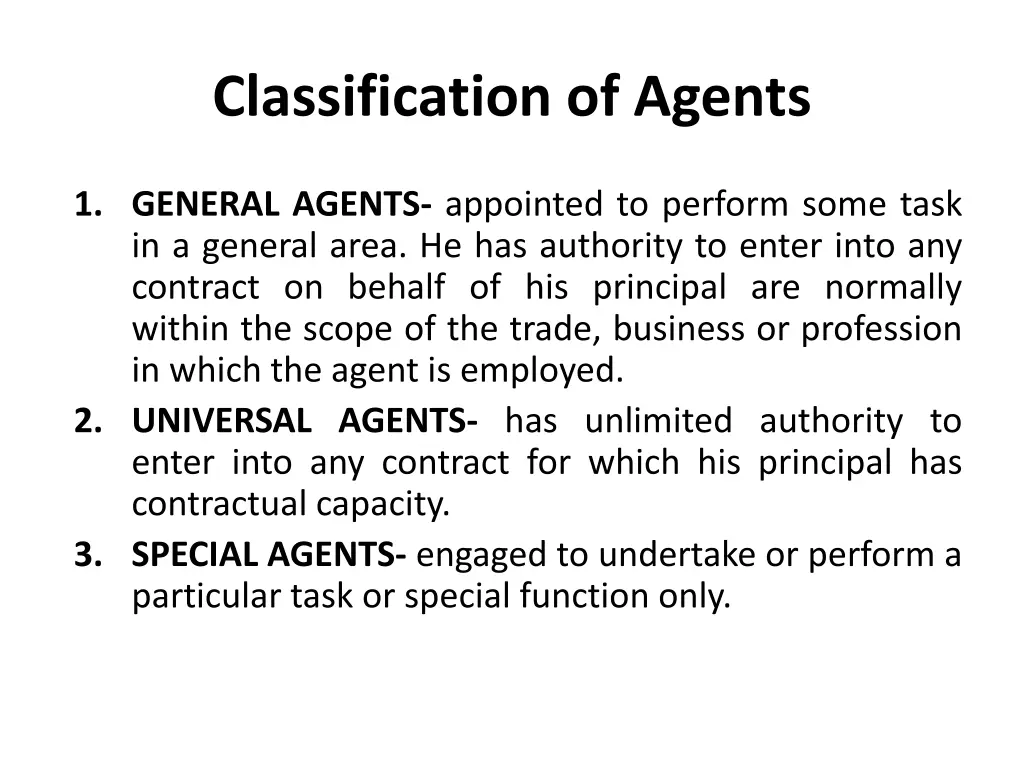 classification of agents