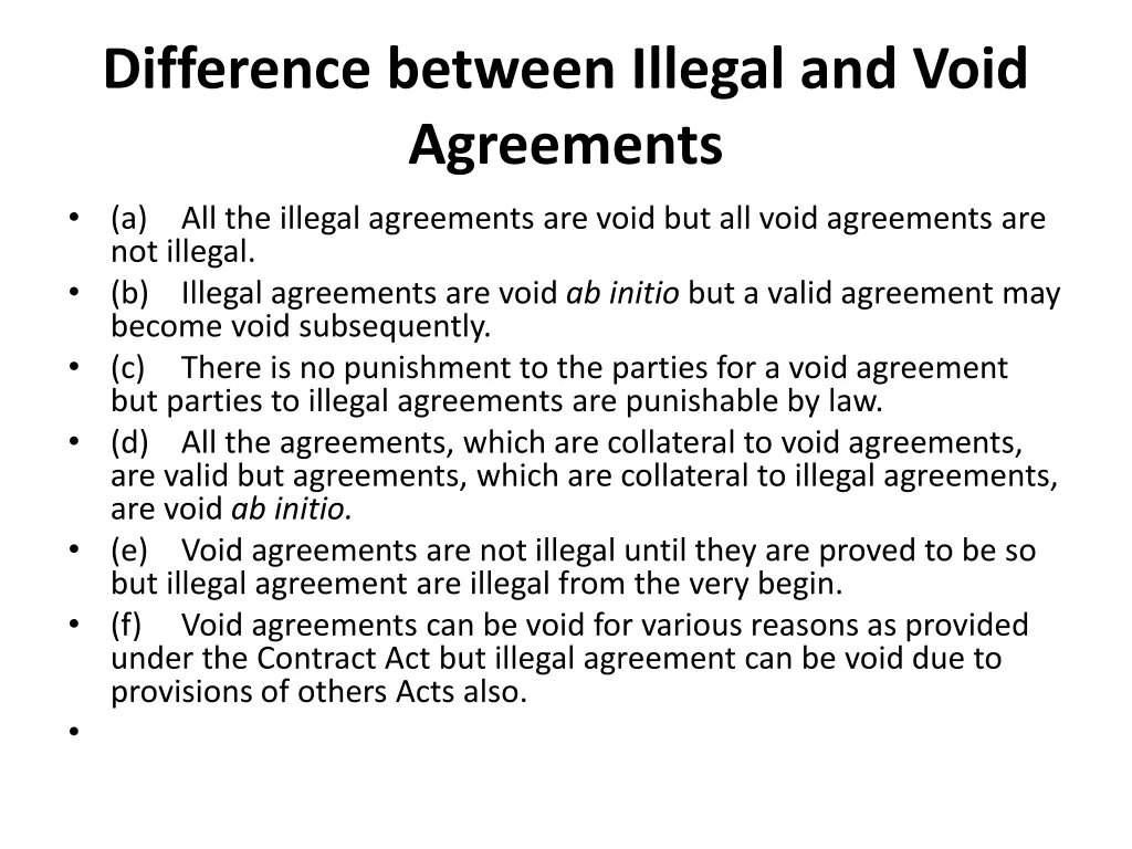 difference between illegal and void agreements