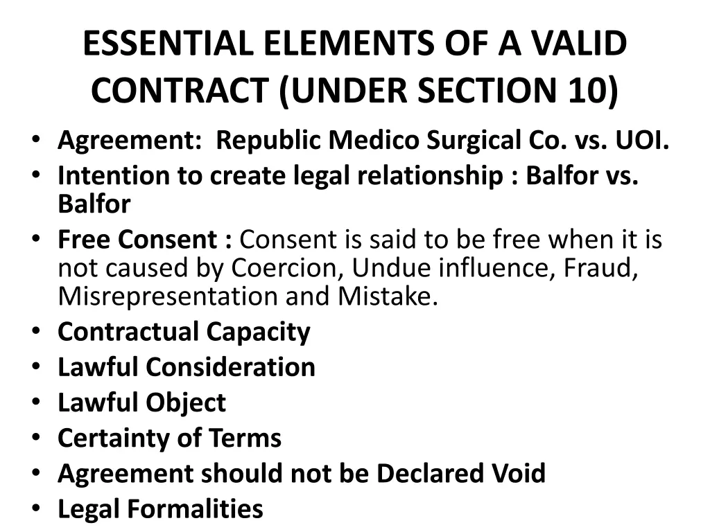 essential elements of a valid contract under