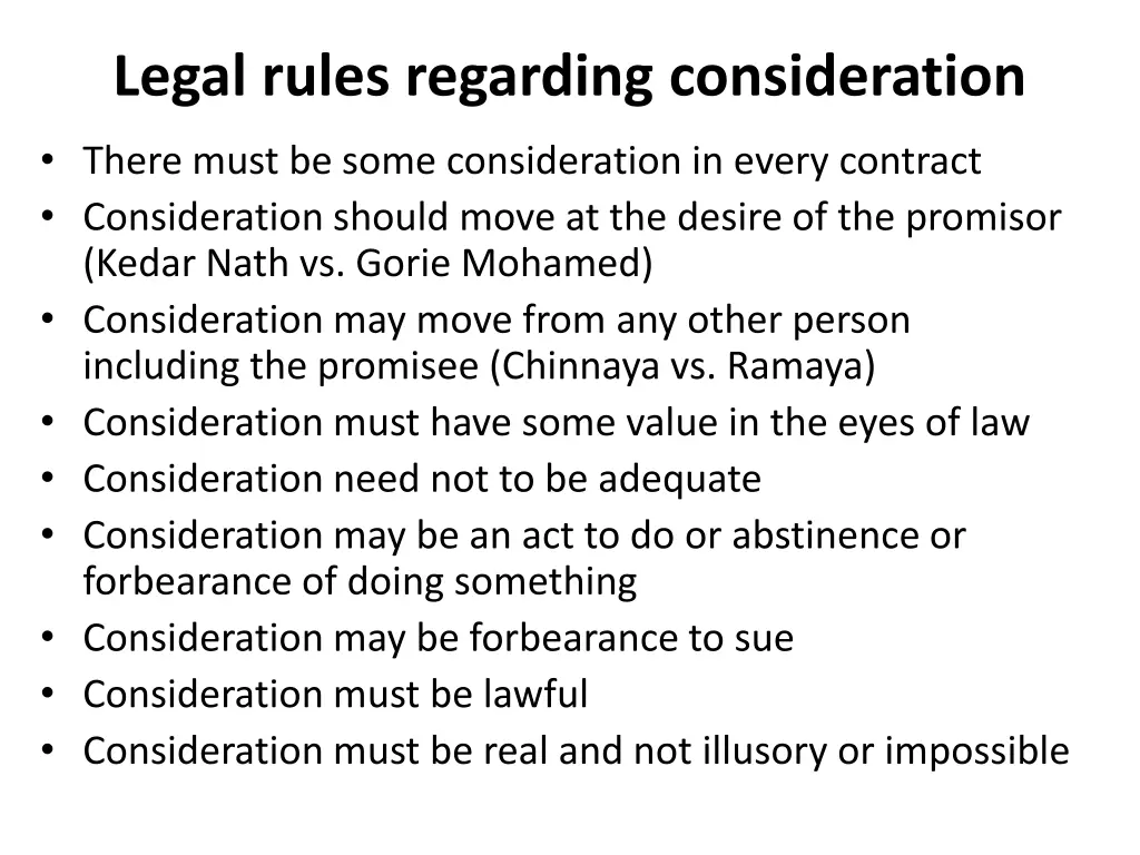 legal rules regarding consideration