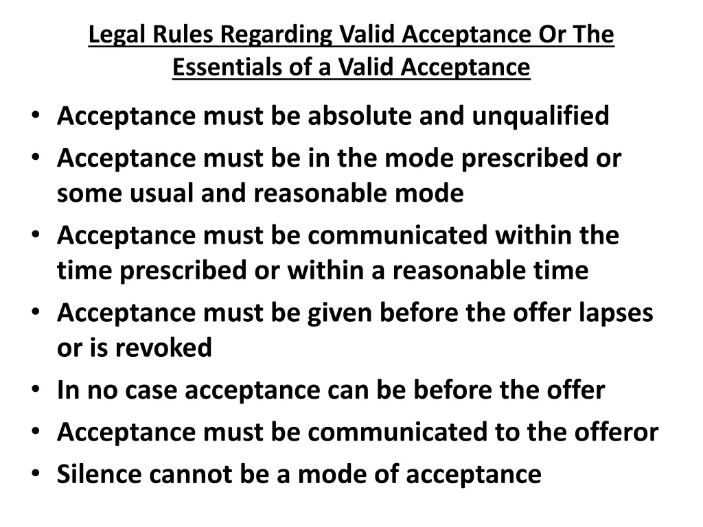 legal rules regarding valid acceptance