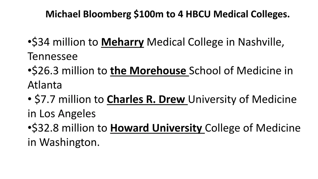 michael bloomberg 100m to 4 hbcu medical colleges