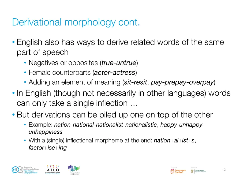 derivational morphology cont