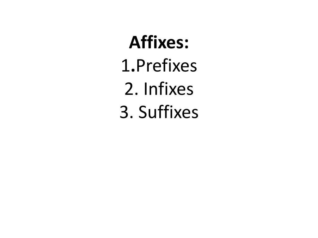 affixes 1 prefixes 2 infixes 3 suffixes