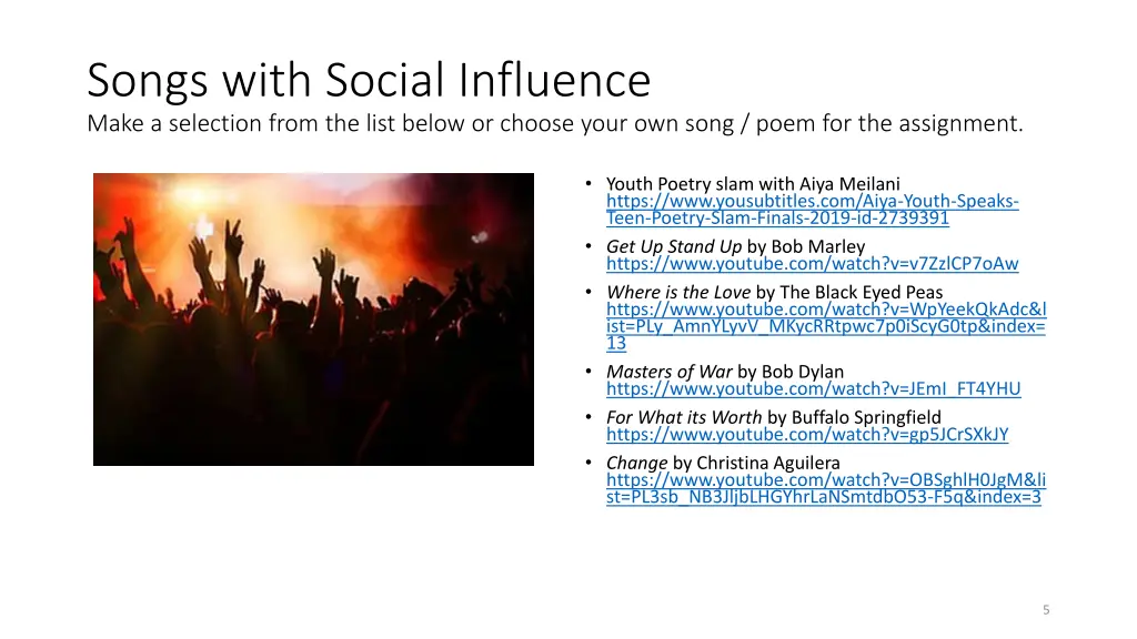 songs with social influence make a selection from