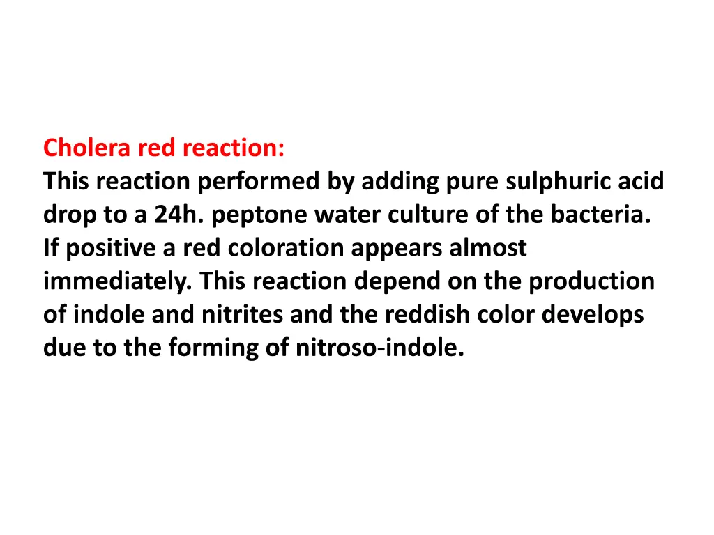 cholera red reaction this reaction performed