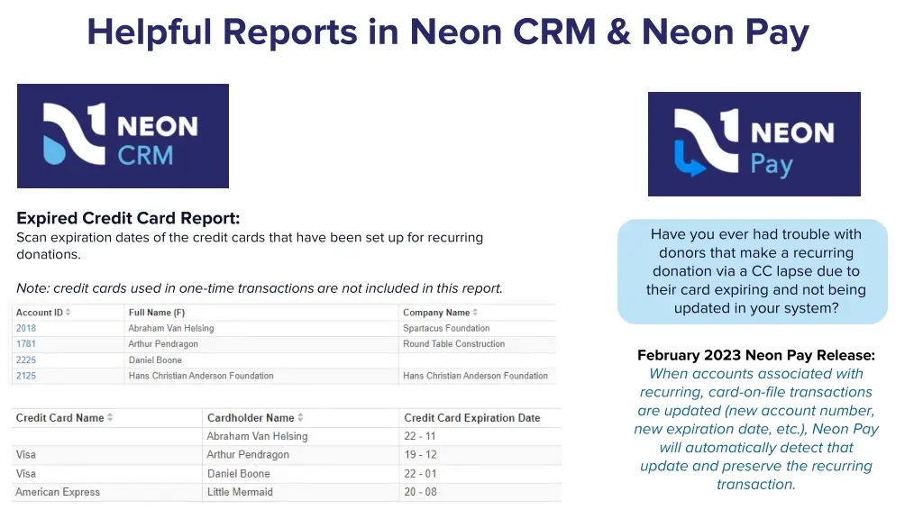 helpful reports in neon crm neon pay