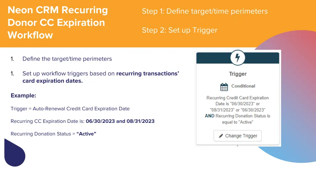 neon crm recurring donor cc expiration workflow