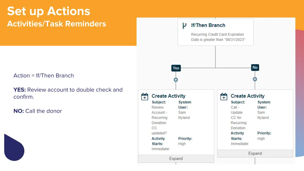 set up actions activities task reminders